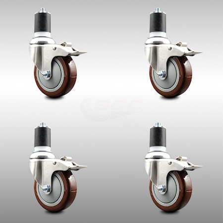 Service Caster 4 Inch 316SS Maroon Poly Swivel 1-7/8 Inch Expanding Stem Caster Set Lock Brake SCC-SS316TTLEX20S414-PPUB-MRN-178-4
